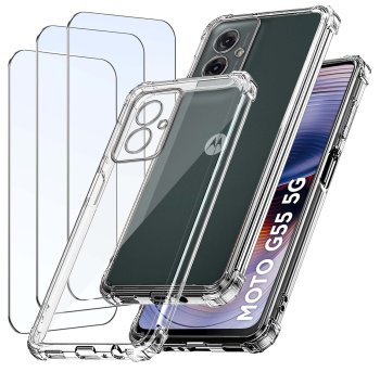 Etui do Motorola Moto G55 5G przeźroczyste z zestawem 3 szkieł