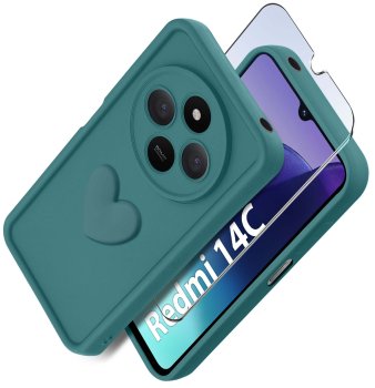 Etui do Xiaomi Redmi 14C silikonowe serce zielone ze szkłem