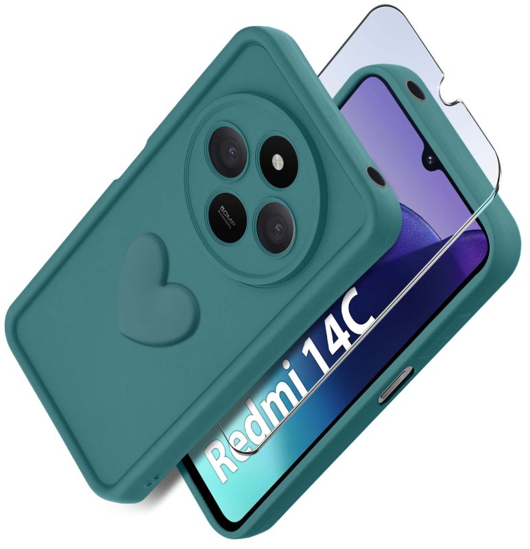 etui-do-xiaomi-redmi-14c-silikonowe-serce-zielone-ze-szklem