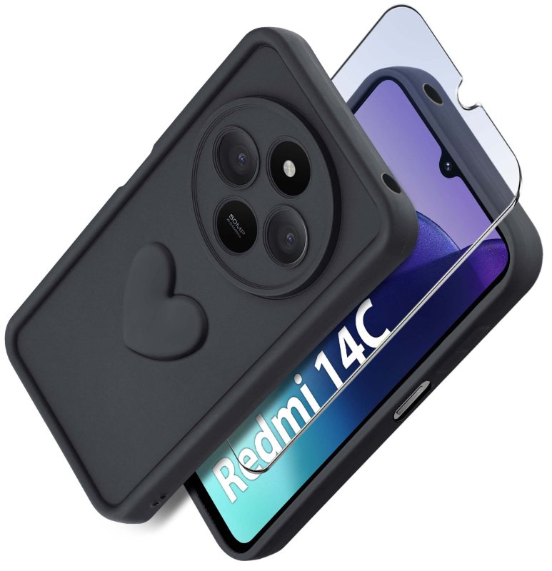 etui-do-xiaomi-redmi-14c-silikonowe-serce-czarne-ze-szklem