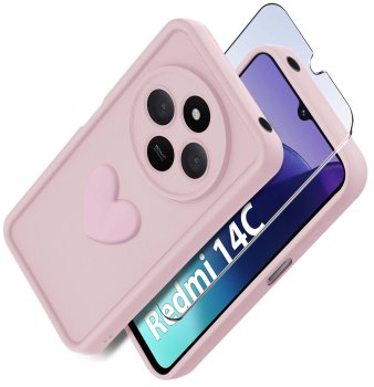 Etui do Xiaomi Redmi 14C silikonowe serce jasnoróżowe ze szkłem