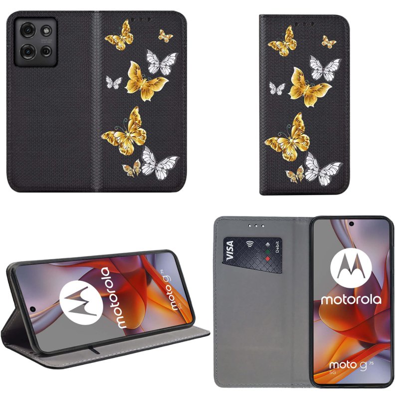 etui-do-motorola-moto-g75-5g-zamykane-malowane-wzor-motyle-ze-szklem