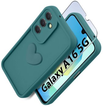 Etui do Samsung Galaxy A16 5G silikonowe serce zielone ze szkłem