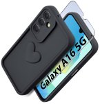 Etui do Samsung Galaxy A16 5G silikonowe serce czarne ze szkłem