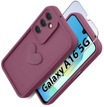 Etui do Samsung Galaxy A16 5G silikonowe serce burgundowe ze szkłem