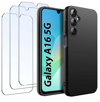 Etui do Samsung Galaxy A16 5G czarne matowe z zestawem 3 szkieł