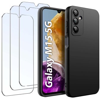 Etui do Samsung Galaxy M15 5G czarne matowe z zestawem 3 szkieł