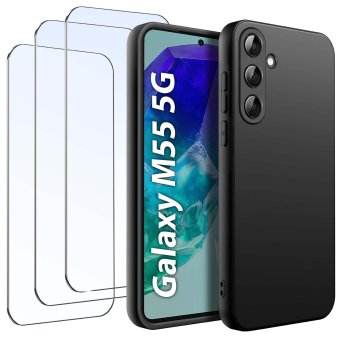 Etui do Samsung Galaxy M55 5G czarne matowe z zestawem 3 szkieł