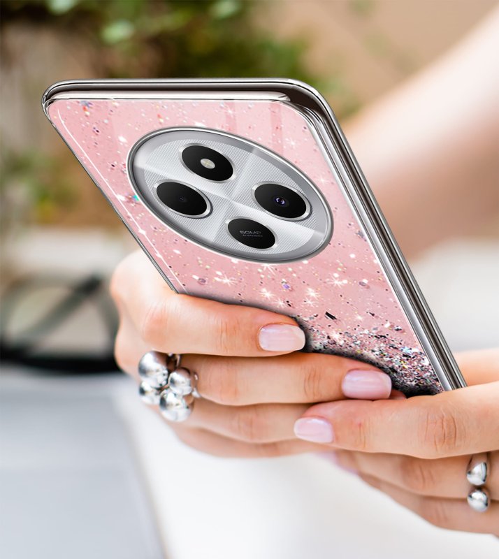 etui-do-xiaomi-redmi-14c-brokat-rozowe-ze-szklem