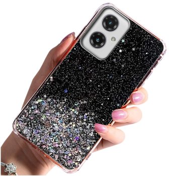 Etui do Motorola Moto G55 5G brokat czarne ze szkłem