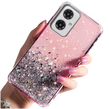 Etui do Motorola Moto G55 5G brokat różowe ze szkłem