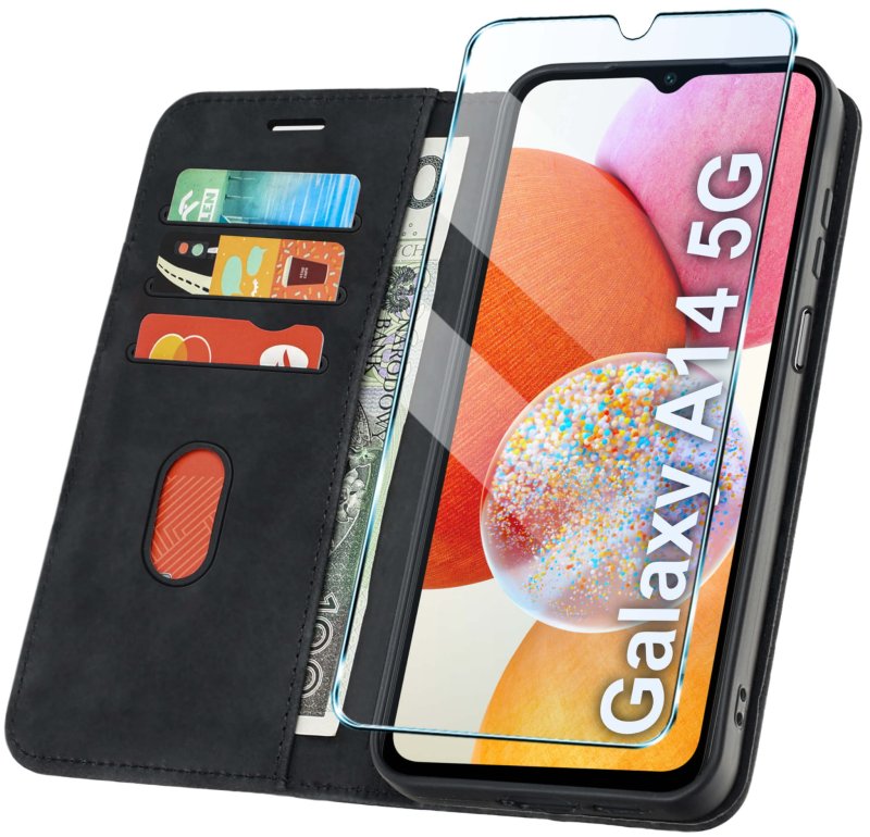 etui-do-samsung-galaxy-a14-5g-z-klapka-velvet-czarne-ze-szklem