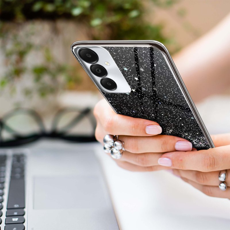 etui-do-samsung-galaxy-m35-5g-brokat-czarne-ze-szklem