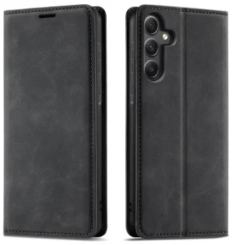 Etui do Samsung Galaxy A54 5G skórzane Velvet zamykane czarne ze szkłem