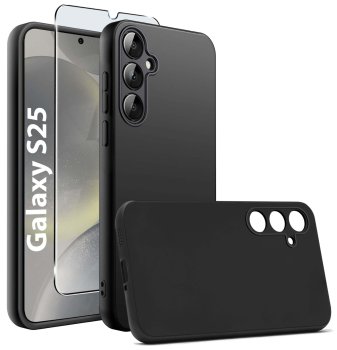 Etui do Samsung Galaxy S25 czarne matowe ze szkłem