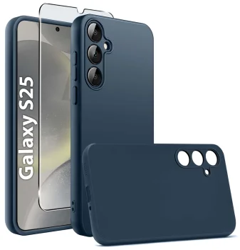 Etui do Samsung Galaxy S25 granatowe matowe ze szkłem