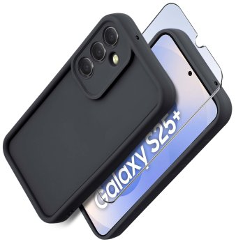 Etui do Samsung Galaxy S25+ Plus czarne wzmacniane silikonowe ze szkłem