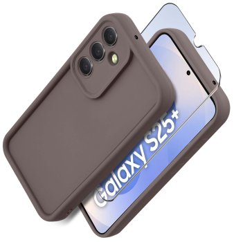 Etui do Samsung Galaxy S25+ Plus brązowe wzmacniane silikonowe ze szkłem