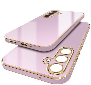 Etui do Samsung Galaxy S25 Plus ze złotą ramka fioletowe ze szkłem