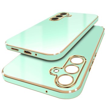 Etui do Samsung Galaxy S25+ Plus ze złotą ramka miętowe ze szkłem