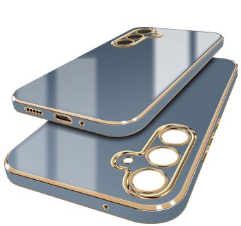 Etui do Samsung Galaxy S25+ Plus ze złotą ramka szaroniebieskie ze szkłem