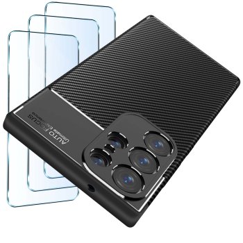 Etui do Samsung Galaxy S25 Ultra carbon z zestawem 3 szkieł