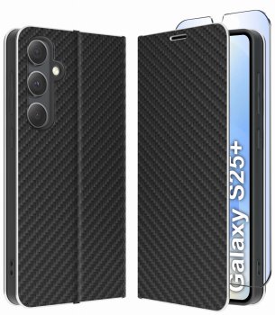 Etui do Samsung Galaxy S25+ Plus czarne zamykane klasyczne ze szkłem