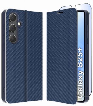 Etui do Samsung Galaxy S25+ Plus granatowe zamykane klasyczne ze szkłem