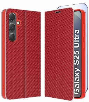 Etui do Samsung Galaxy S25 Ultra czerwone zamykane klasyczne ze szkłem