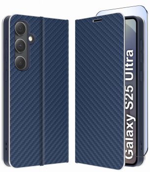 Etui do Samsung Galaxy S25 Ultra granatowe zamykane klasyczne ze szkłem