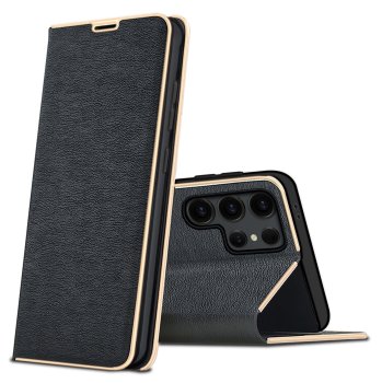 Etui do Samsung Galaxy S25 Ultra eleganckie zamykane czarne ze szkłem