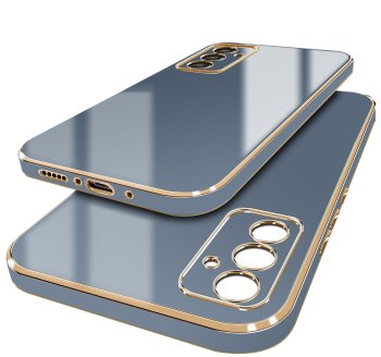 Etui do Samsung Galaxy M55 5G ze złotą ramką szaroniebieskie ze szkłem