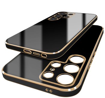 Etui do Samsung Galaxy S25 Ultra ze złotą ramka czarne ze szkłem