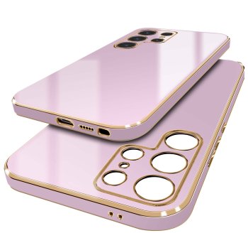 Etui do Samsung Galaxy S25 Ultra ze złotą ramka fioletowe ze szkłem