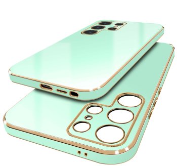 Etui do Samsung Galaxy S25 Ultra ze złotą ramka miętowe ze szkłem