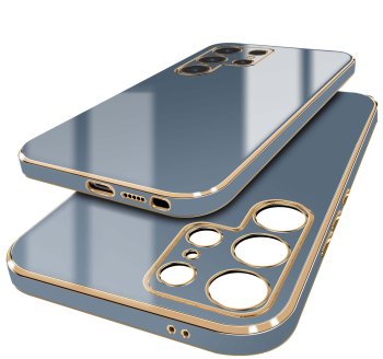 Etui do Samsung Galaxy S25 Ultra ze złotą ramka szaroniebieskie ze szkłem