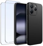 Etui do Xiaomi Redmi Note 14 5G czarne matowe z zestawem 2 szkieł