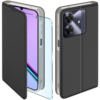 Etui do Realme Note 60 czarne zamykane ze szkłem