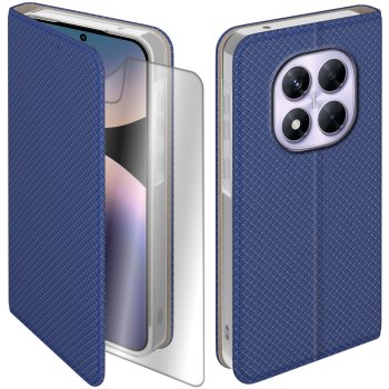 Etui do Xiaomi Redmi Note 14 Pro 5G / Pro+ 5G granatowe zamykane z folią