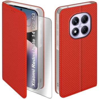 Etui do Xiaomi Redmi Note 14 Pro 5G / Pro+ 5G czerwone zamykane z folią