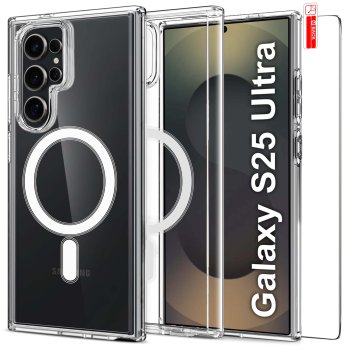 Etui do Samsung Galaxy S25 Ultra bezbarwne Magsafe ze szkłem