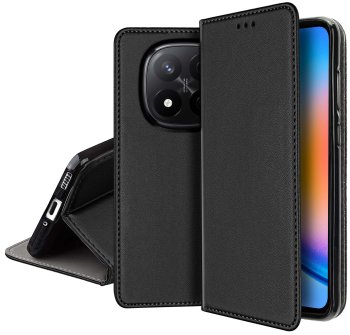 Etui do Xiaomi Redmi Note 14 Pro 5G / Pro+ 5G czarne zamykane magnetyczne z folią
