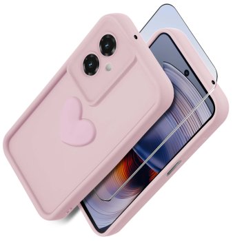 Etui do Motorola Moto G55 silikonowe serce jasnoróżowe ze szkłem