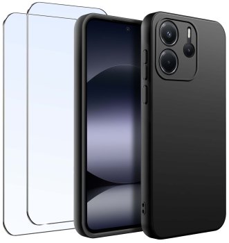 Etui do Xiaomi Redmi Note 14 4G czarne matowe z zestawem 2 szkieł
