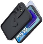 Etui do Samsung Galaxy M55 5G silikonowe serce czarne ze szkłem