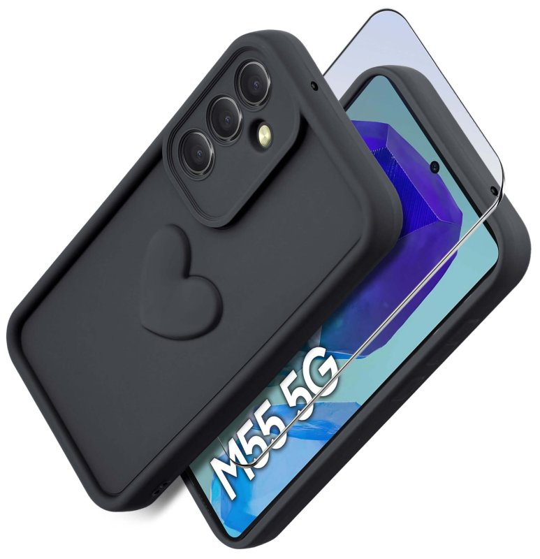 etui-do-samsung-galaxy-m55-5g-silikonowe-serce-czarne-ze-szklem
