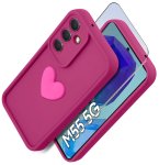 Etui do Samsung Galaxy M55 5G silikonowe serce różowe ze szkłem