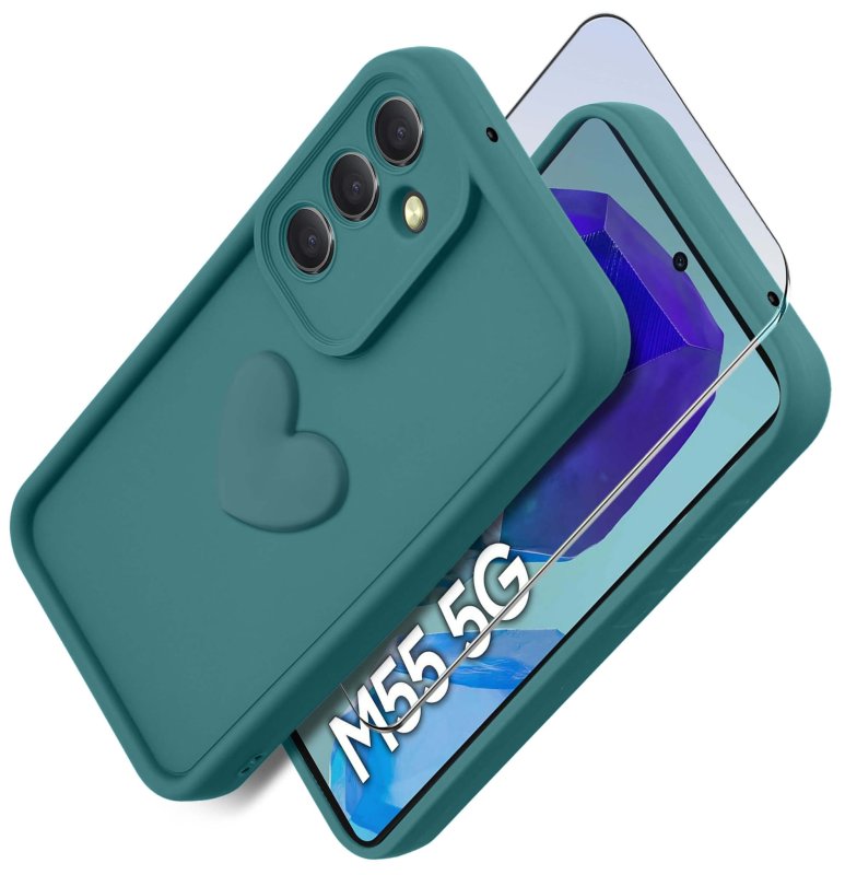 etui-do-samsung-galaxy-m55-5g-silikonowe-serce-zielone-ze-szklem