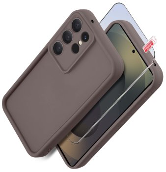 Etui do Samsung Galaxy S25 Ultra brązowe wzmacniane silikonowe ze szkłem