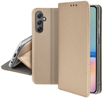 Etui do Samsung Galaxy A05S złote zamykane ze szkłem